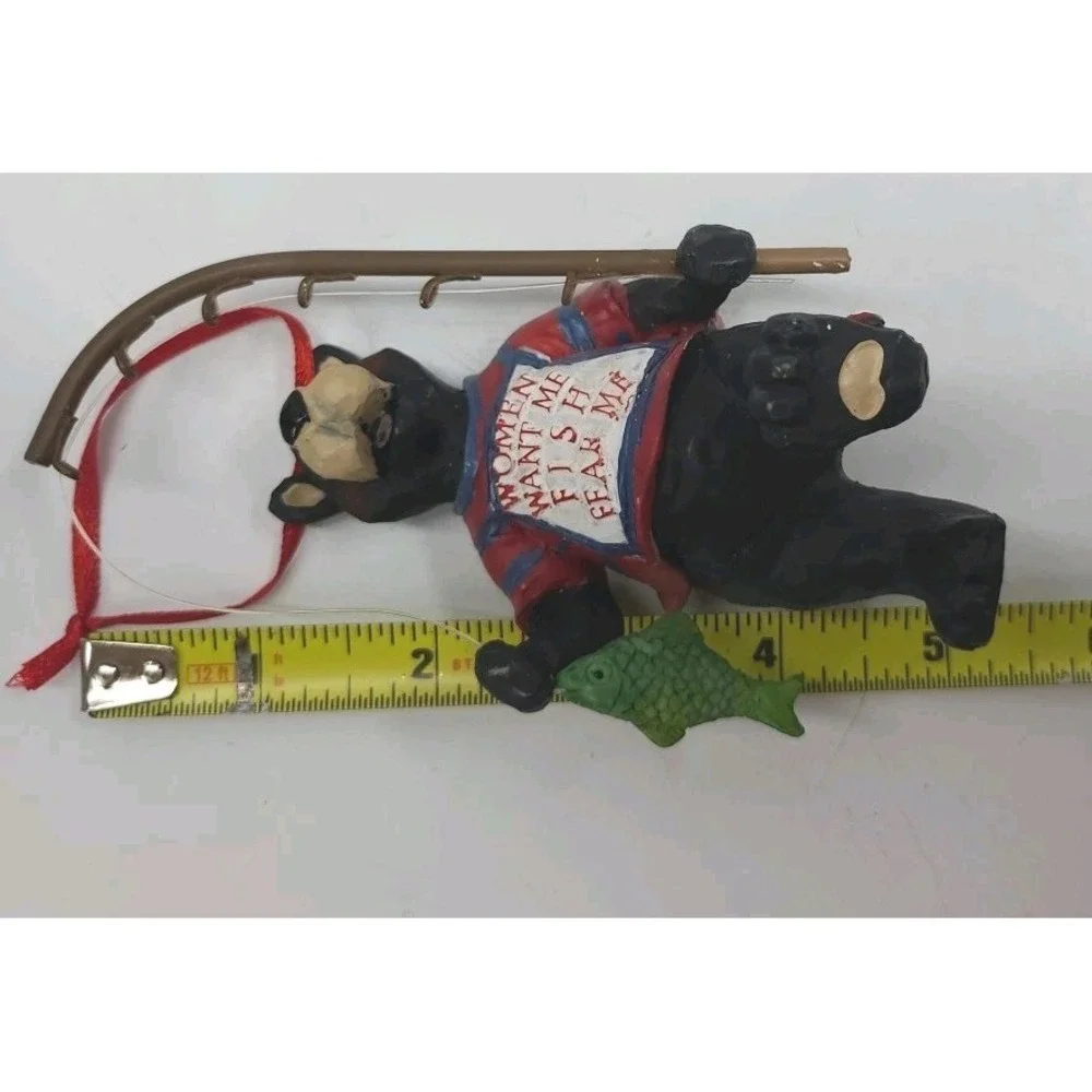 Kurt Adler KSA‎ Black Bear Fishing Figure Ornament Women Want Me Fish Fear Me 5